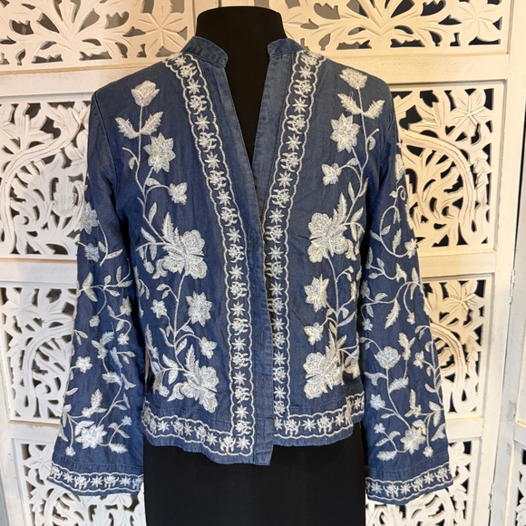 Fox Jackets & Blazers - NWT Foxy Women  Blue Jacket with White Embroidery Sz L